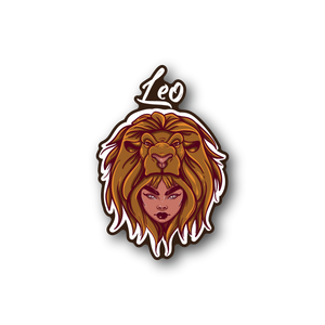Leo zodiac vinyl sticker with lion head illustration and facial features