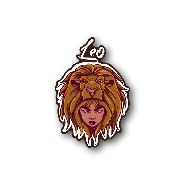 Leo zodiac vinyl sticker with lion head illustration and facial features