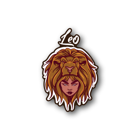 Leo zodiac vinyl sticker with lion head illustration and facial features