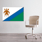 Lesotho flag sticker, rectangular with blue/green diagonal bands and brown emblem on white