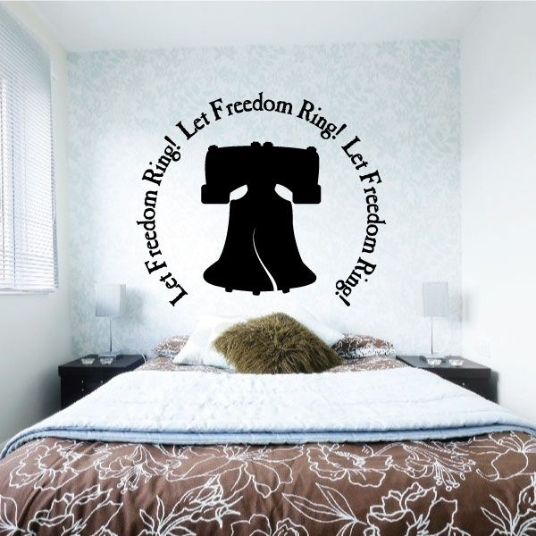 Black liberty bell wall decal with curved slogan text: Let Freedom Ring!