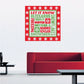 Winter typography wall decal: white text and snowflakes on a red square