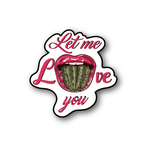 Vinyl sticker face with cactus tongue in red and pink script lettering