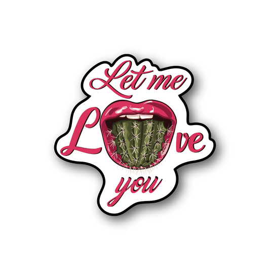 Vinyl sticker face with cactus tongue in red and pink script lettering