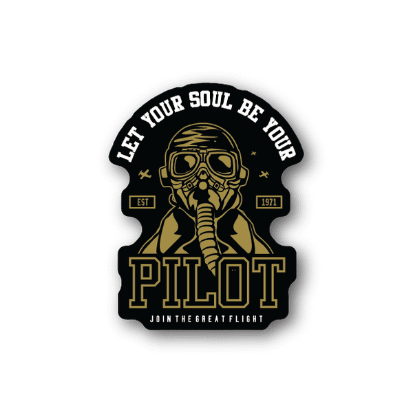 Vinyl sticker with astronaut graphic and quote, gold and white text on dark