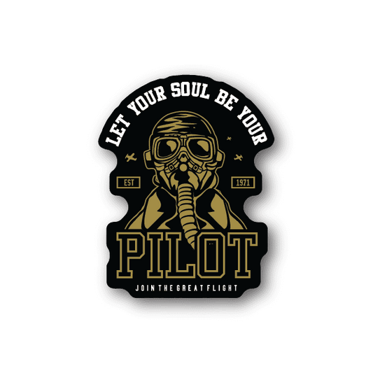 Vinyl sticker with astronaut graphic and quote, gold and white text on dark