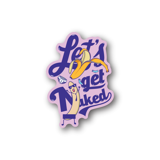 Vinyl sticker with purple lettering and a yellow banana character illustration