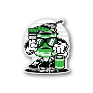 Lets Paint vinyl sticker with green paint roller and painter tools illustration