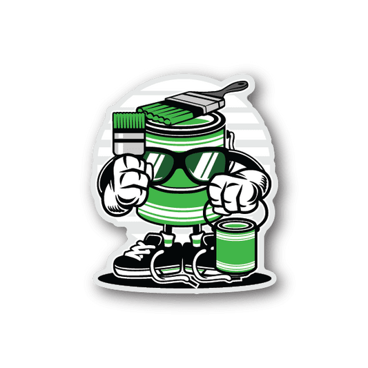 Lets Paint vinyl sticker with green paint roller and painter tools illustration