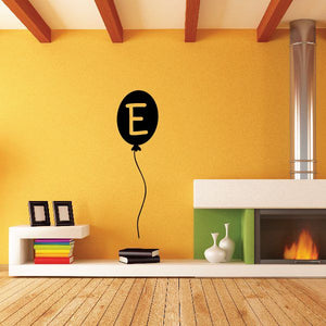 Letter E balloon decal with black balloon and yellow letter E