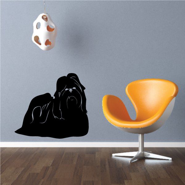 Lhasa Apso silhouette decal, black seated dog profile