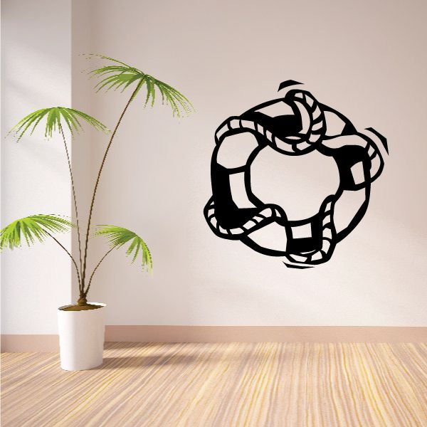 Life Saver decal, black circular snake-like design on white wall