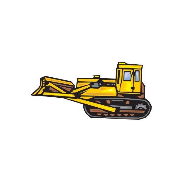 Yellow and black lifted bulldozer decal with side view blade and tracks