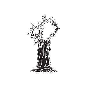 Wizard lightning bolt decal, black outline with lightning bolts and long robe.