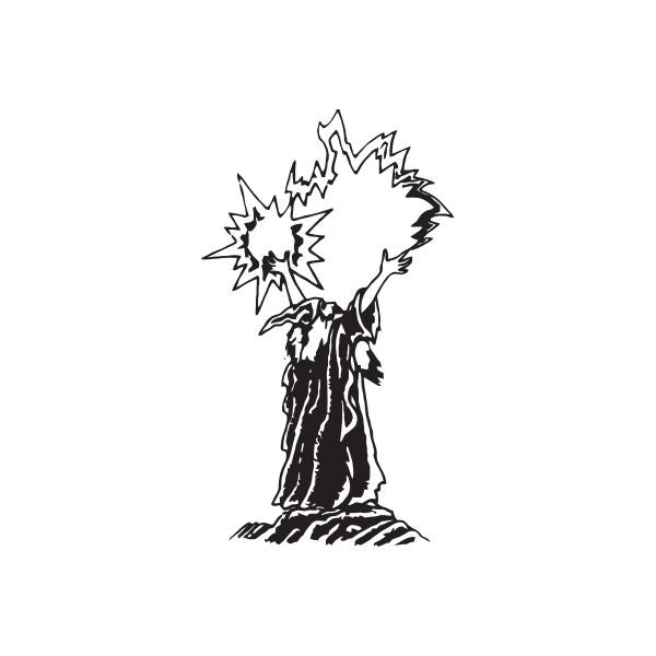 Wizard lightning bolt decal, black outline with lightning bolts and long robe.