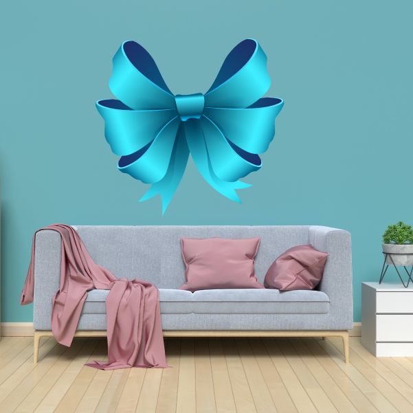 Light blue triple ribbon wall decal with three layered bow loops