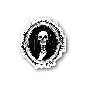 Skull light bulb vinyl sticker: white skull in oval frame