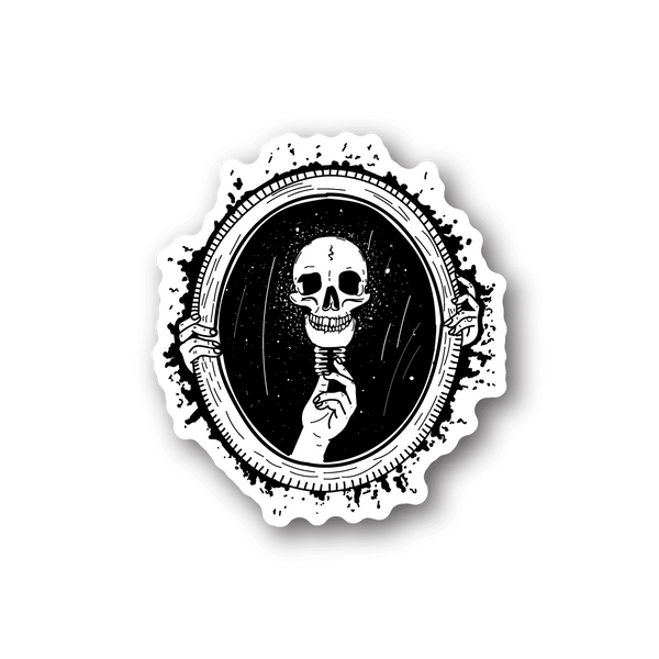 Skull light bulb vinyl sticker: white skull in oval frame