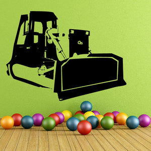 Light bulldozer wall decal, black vehicle silhouette