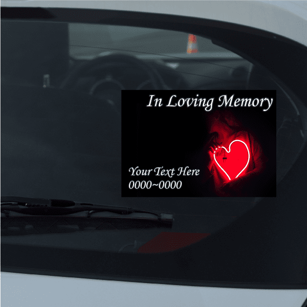 In Loving Memory custom sticker: red heart with “Your Text Here”