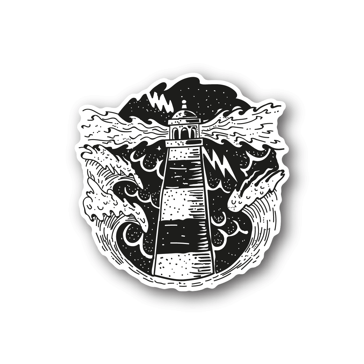 Image of Light House with Crashing Waves Sticker