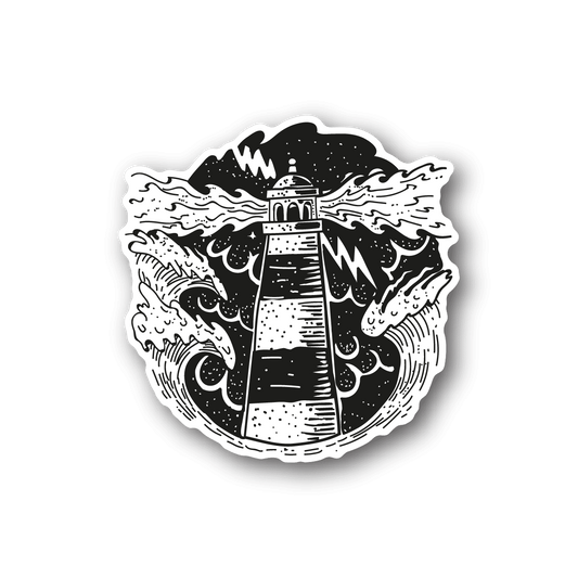 Image of Light House with Crashing Waves Sticker