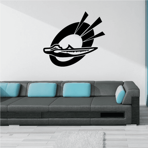 Speedboat emblem decal with black-and-white boat silhouette and wave lines
