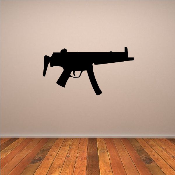 Black light submachine gun wall decal, side profile silhouette