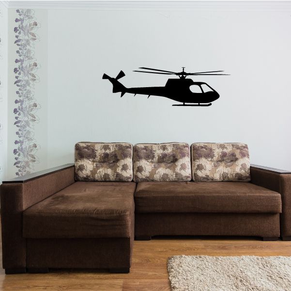Helicopter wall decal with dark silhouette and visible rotor blades