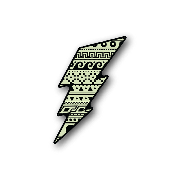 Lightning bolt collage vinyl sticker with patterned bands and dots