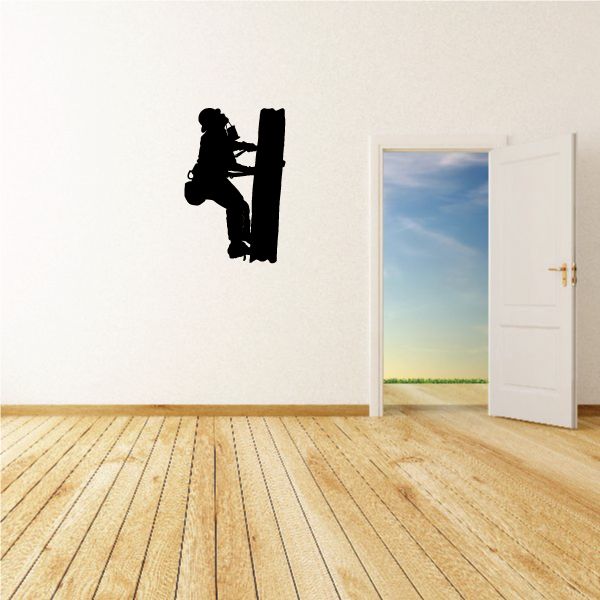 Lineman climbing a pole wall decal, dark silhouette