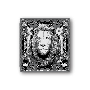 Lion frame vinyl sticker with black-and-white lion head in ornate border