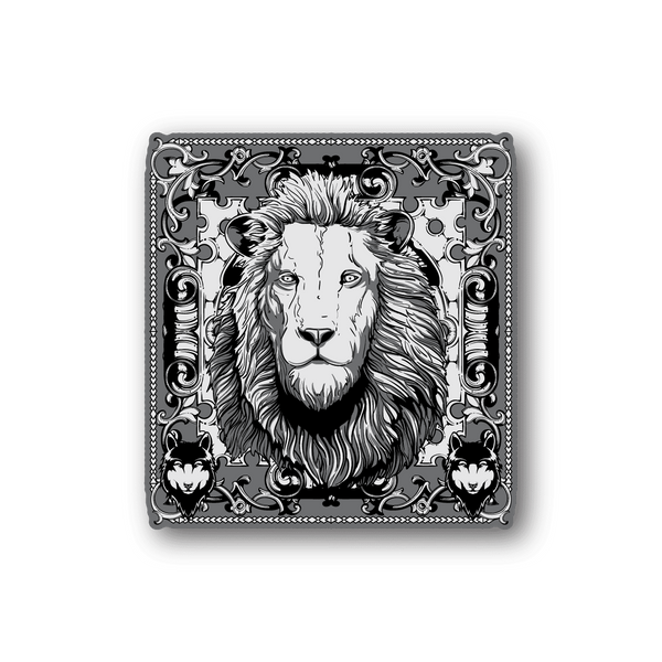Lion frame vinyl sticker with black-and-white lion head in ornate border