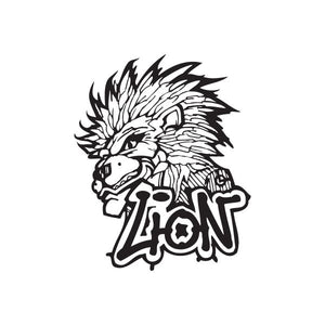Graffiti lion decal in black and white with roaring face and flame mane