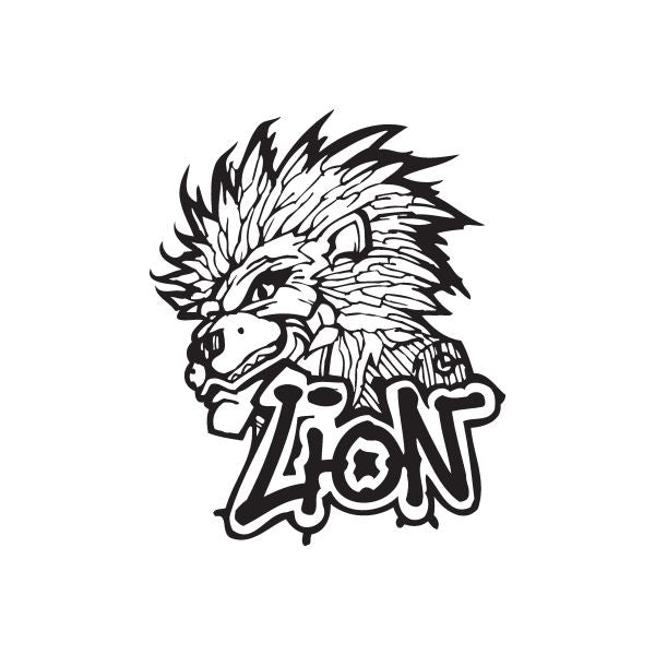 Graffiti lion decal in black and white with roaring face and flame mane
