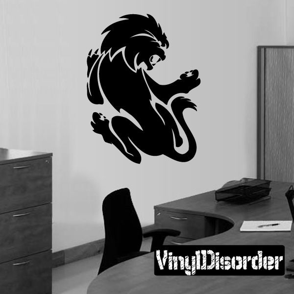 Black attacking lion tattoo decal sticker with bold silhouette