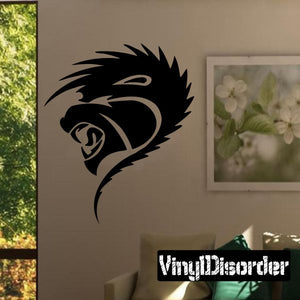 Black lion head growl tattoo decal with bold tribal-style lines