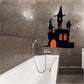 Haunted house wall sticker, black castle silhouette with orange glowing windows