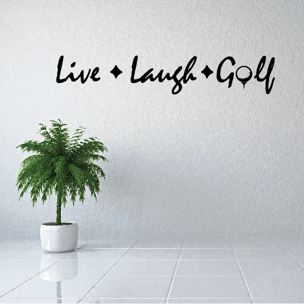 Wall decal with 'Live Laugh Golf' in black script and star accents