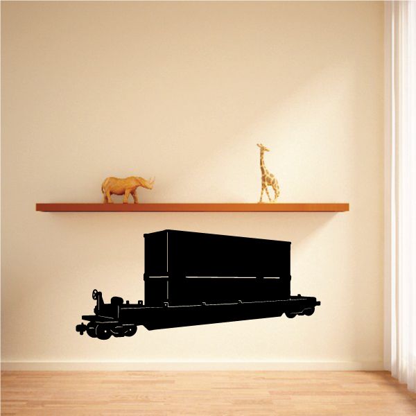 Loaded flatbed car decal with animal silhouettes on top and trailer