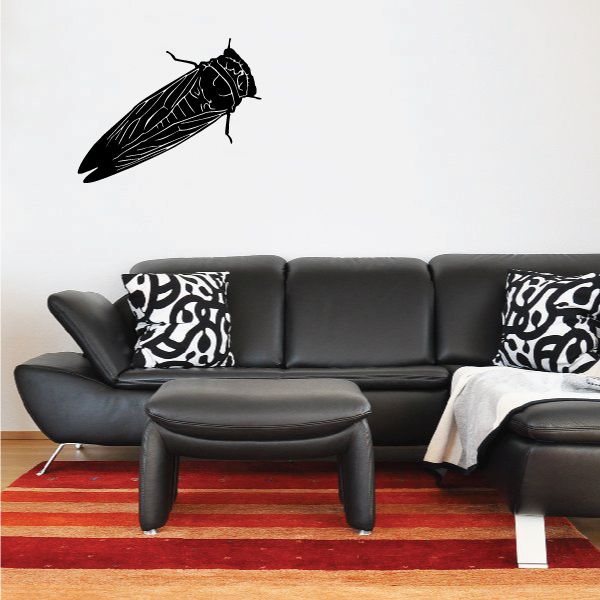 Black locust wall decal silhouette with detailed wings and antennae