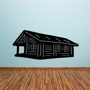 Log cabin with porch wall decal, black design with window and door details