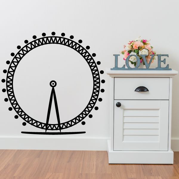 London Eye wall decal, black circular ferris wheel silhouette with dot border