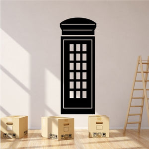 London phone booth decal, black outlined booth with window grid.