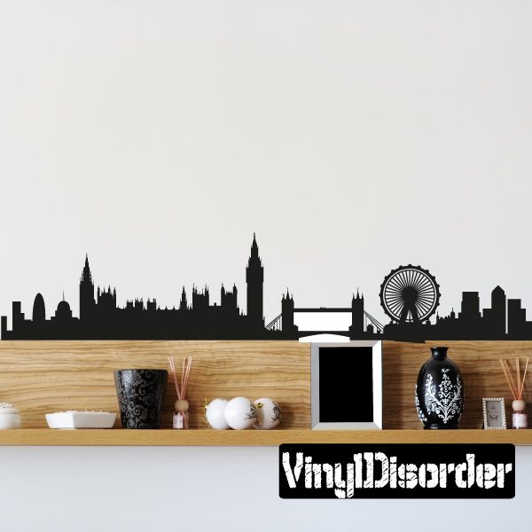 London skyline wall decal with black silhouette and London Eye, removable sticker