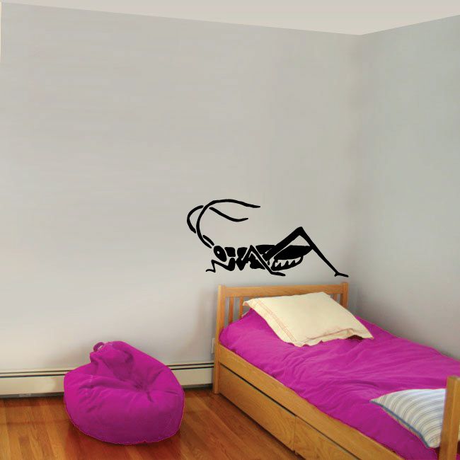 Long-antenna grasshopper wall decal, black