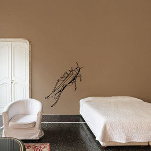 Grasshopper wall decal with long black line art silhouette