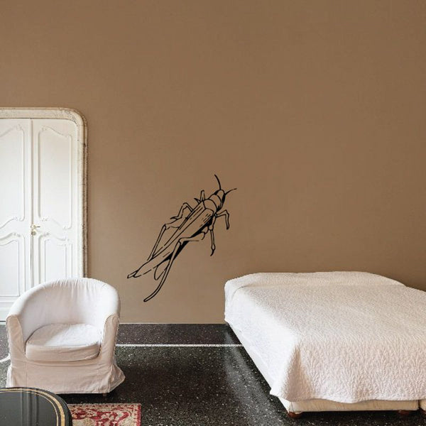 Grasshopper wall decal with long black line art silhouette