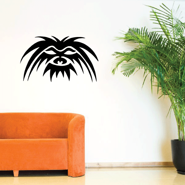 Long hair mask decal with black stylized head and flowing hair icon