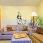 Sitting goat wall decal with long horns, black line art